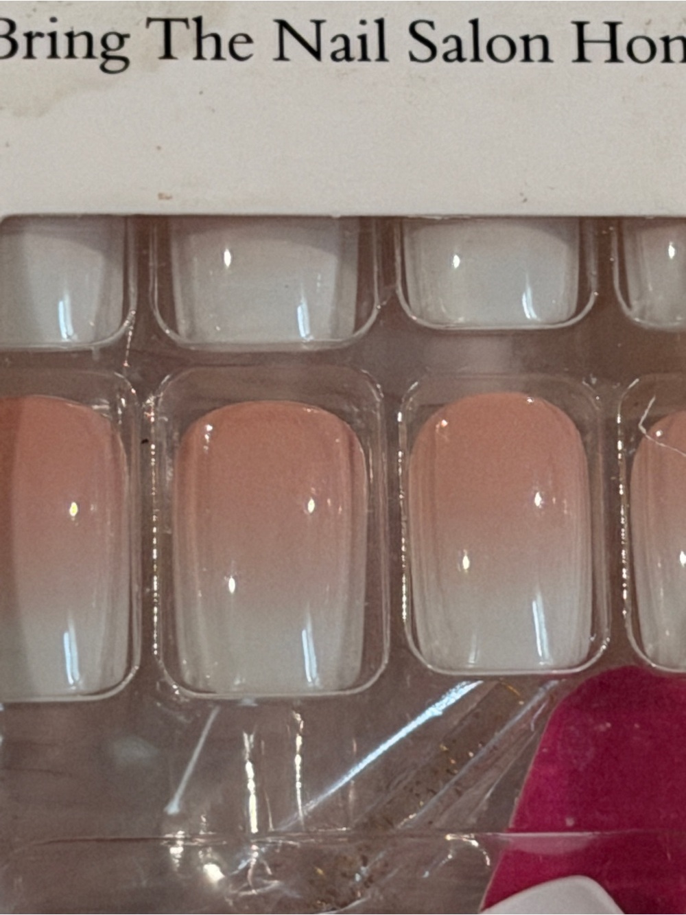 French Tip Ombré Press On Nails Nude Pink Square Salon Style Set